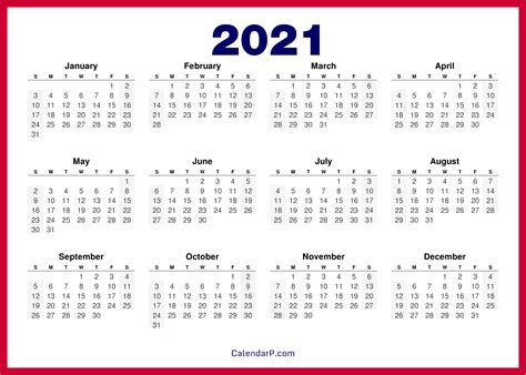 Calendar Tabs 2021 Printable